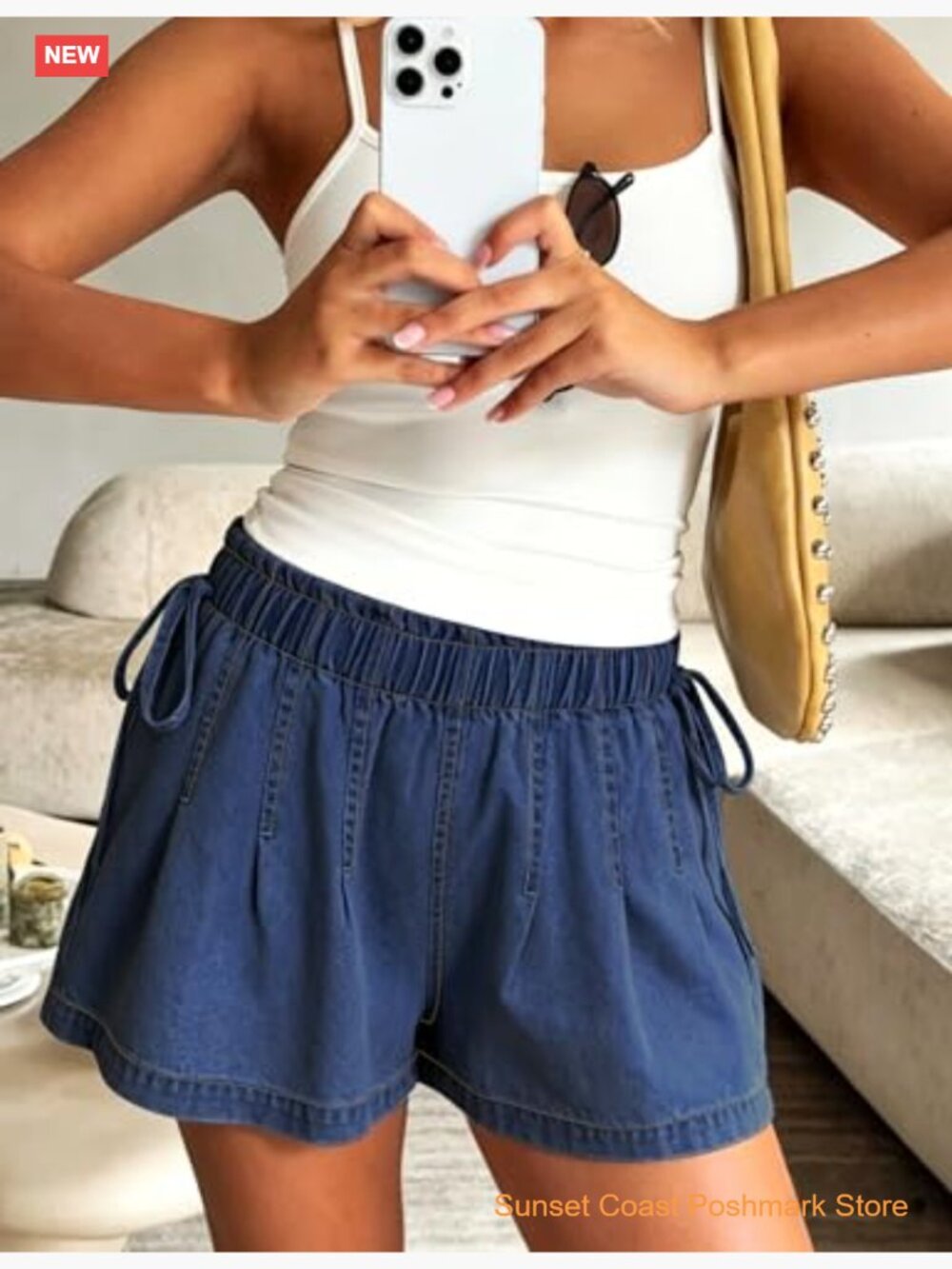 High Waisted Wide Leg Pleated Denim Shorts with Pockets - Summer Jorts - Picture 6 of 7
